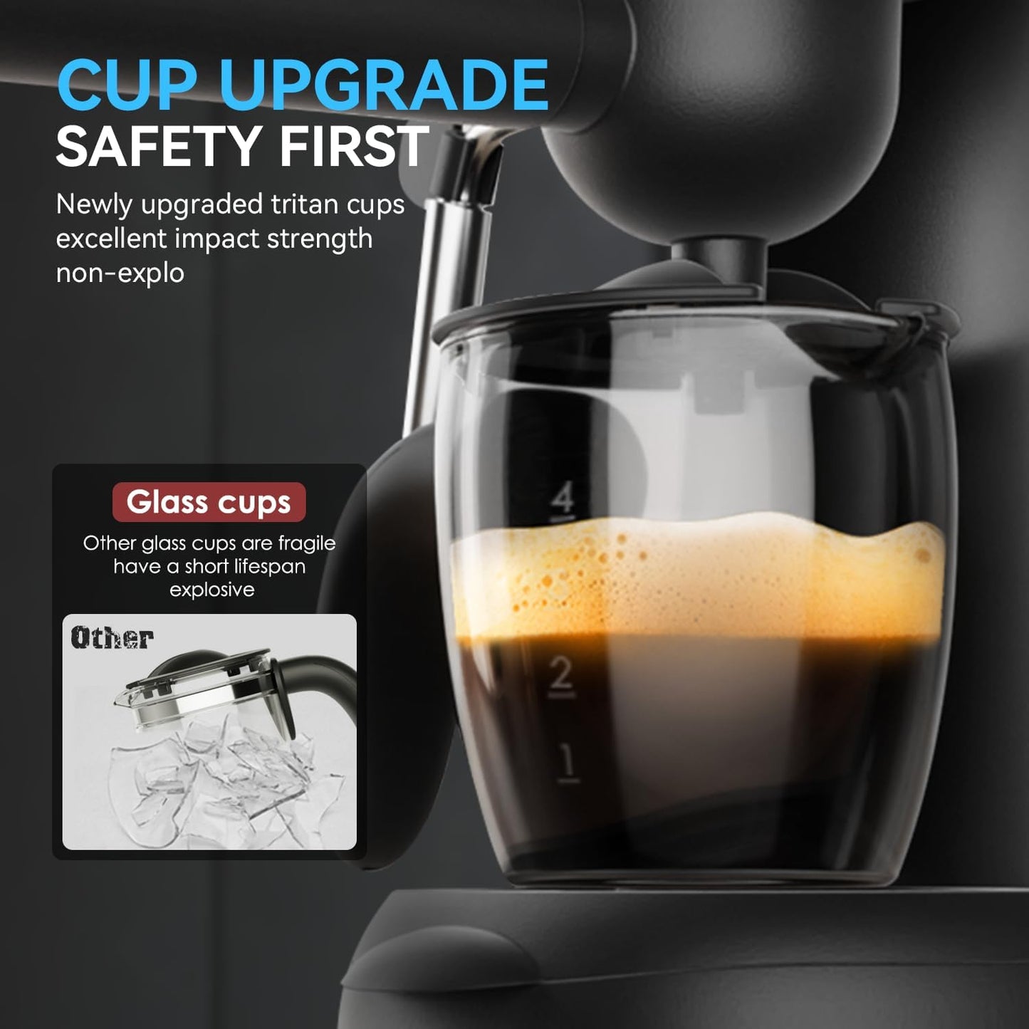 Coffee Machine, 3.5 Bar Espresso & Cappuccino Machine with Steam Wand, Compact Design Coffee Maker for Latte, Safety Lock & Tritan Cups, 800w, Black
