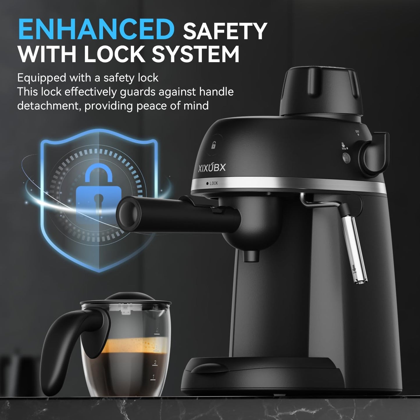 Coffee Machine, 3.5 Bar Espresso & Cappuccino Machine with Steam Wand, Compact Design Coffee Maker for Latte, Safety Lock & Tritan Cups, 800w, Black
