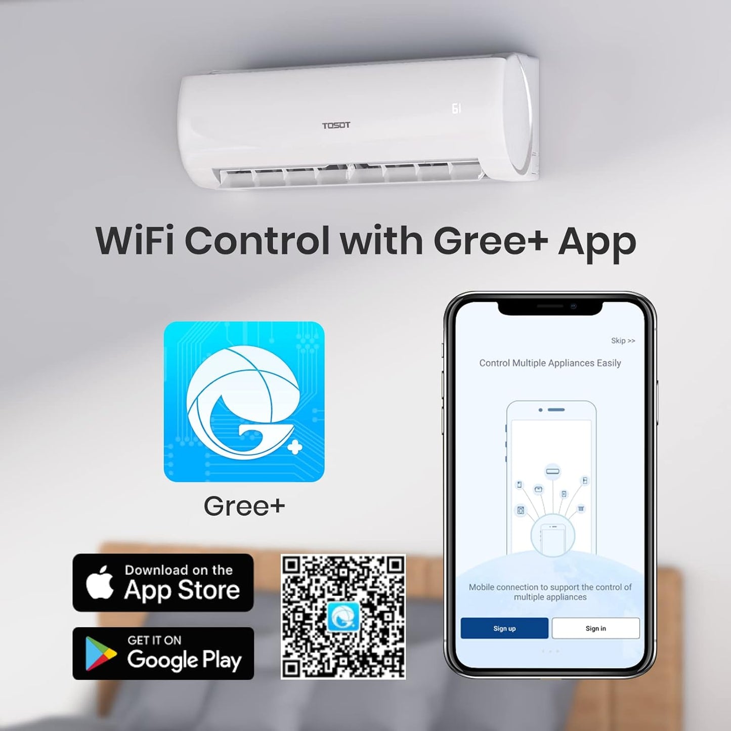 TOSOT 9,000 BTU Mini-Split Air Conditioner, Wifi Enabled Ductless Inverter Split System AC Unit Heating System, Compatible with Alexa - 20.5 SEER2 230V