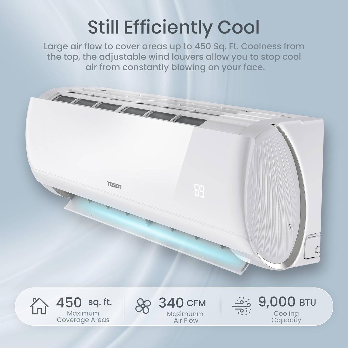 TOSOT 9,000 BTU Mini-Split Air Conditioner, Wifi Enabled Ductless Inverter Split System AC Unit Heating System, Compatible with Alexa - 20.5 SEER2 230V