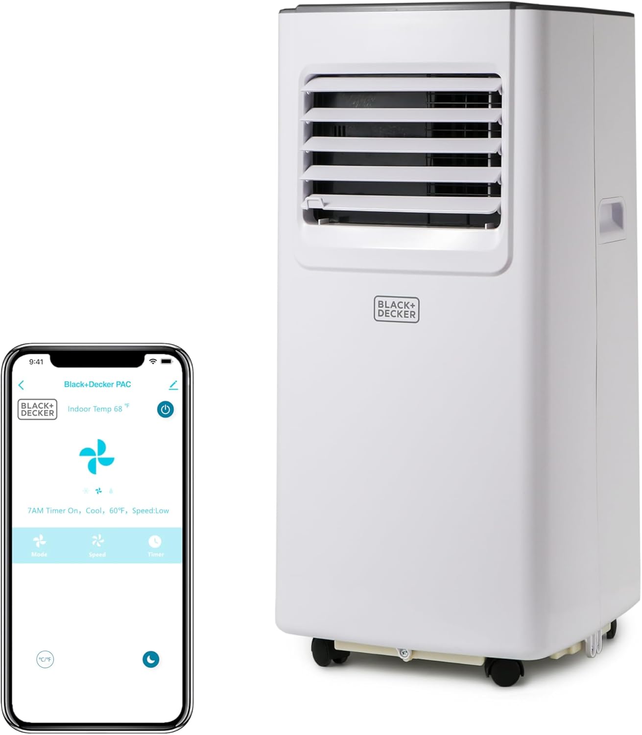 BLACK+DECKER Portable Air Conditioner, 12,000 BTU (8,000 BTU SACC) for Rooms up to 550 Sq. Ft., Portable AC with Follow Me Remote Control and Window Kit, BPACT12WT, White