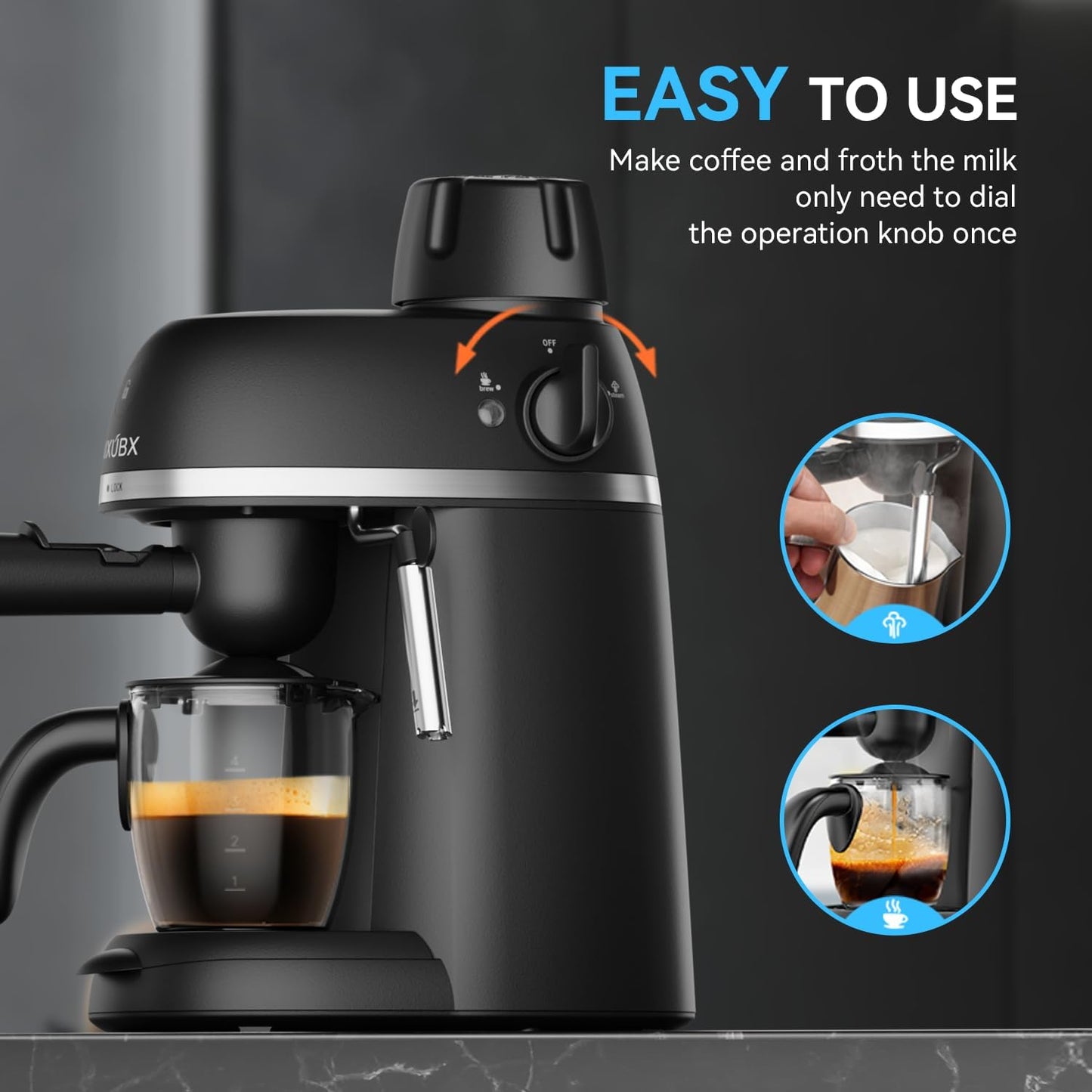 Coffee Machine, 3.5 Bar Espresso & Cappuccino Machine with Steam Wand, Compact Design Coffee Maker for Latte, Safety Lock & Tritan Cups, 800w, Black