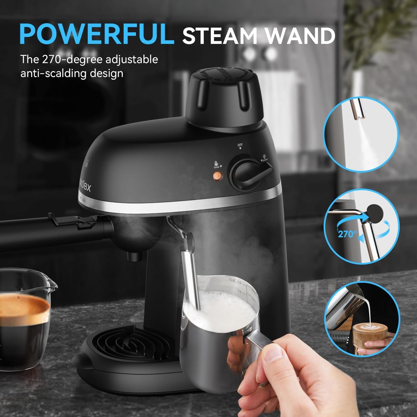 Coffee Machine, 3.5 Bar Espresso & Cappuccino Machine with Steam Wand, Compact Design Coffee Maker for Latte, Safety Lock & Tritan Cups, 800w, Black