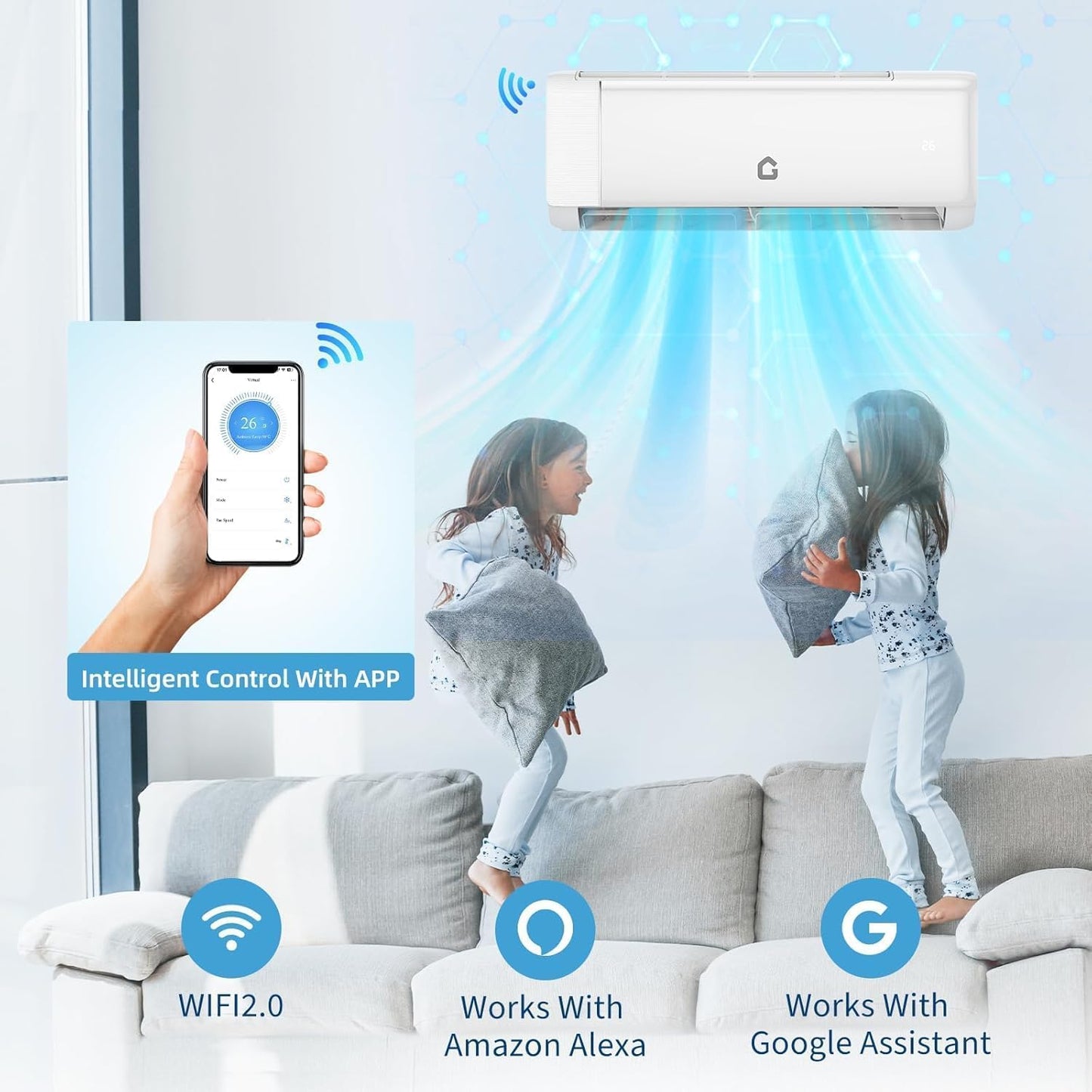 12,000 BTU Mini Split AC/Heating System for Room Up to 750 Sq.Ft, 22 SEER2 Inverter Energy Efficient Ductless Air Conditioner, Heat Pump, Installation Kits
