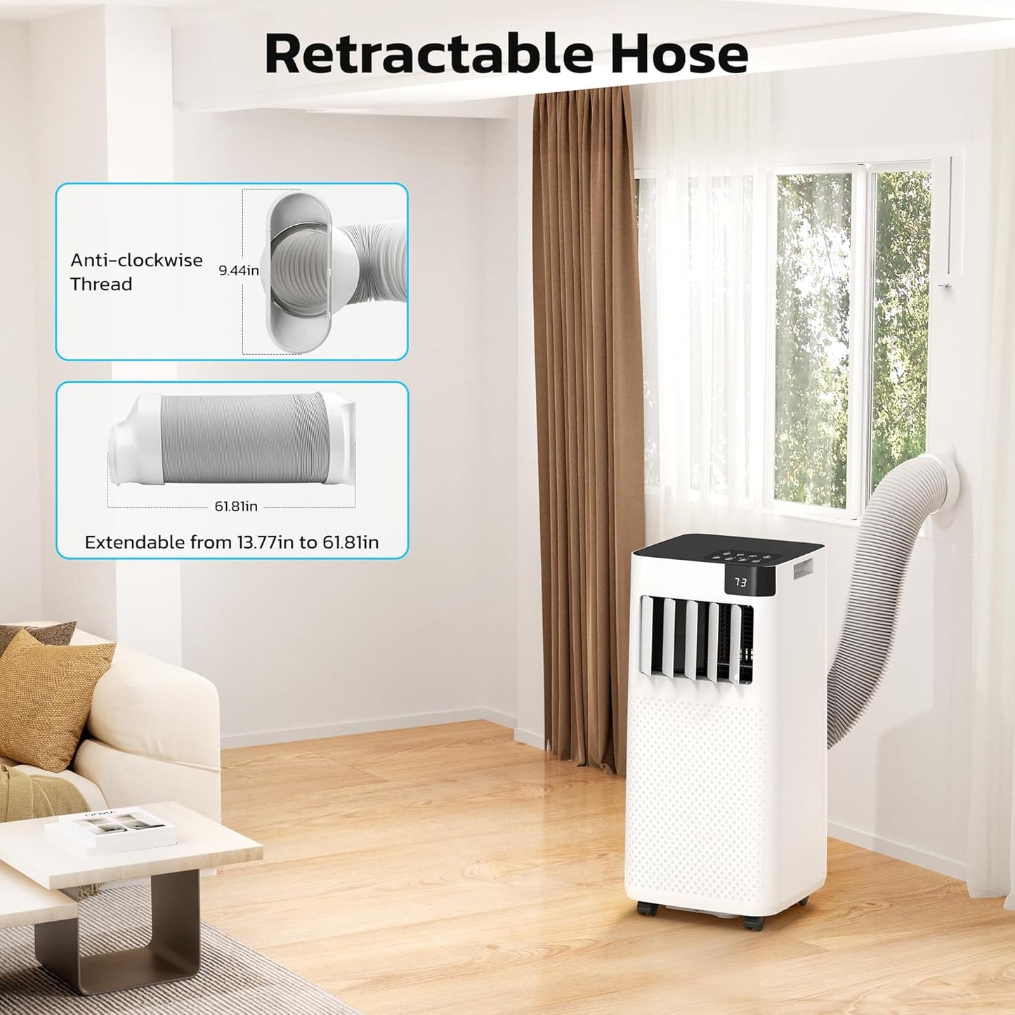 ZAFRO 8,000 BTU Portable Air Conditioners, 4 Modes Portable AC Unit with Fast Cooling/Energy Efficient/Remote/24Hrs Timer for Bedroom/Dorms/Indoor Rooms, White