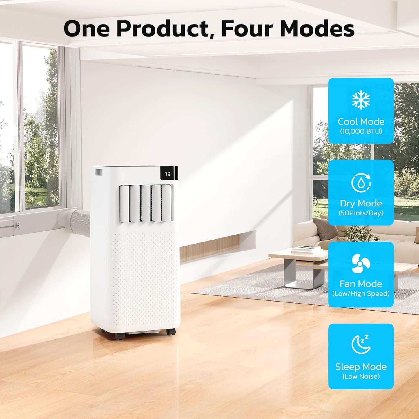 ZAFRO 8,000 BTU Portable Air Conditioners, 4 Modes Portable AC Unit with Fast Cooling/Energy Efficient/Remote/24Hrs Timer for Bedroom/Dorms/Indoor Rooms, White