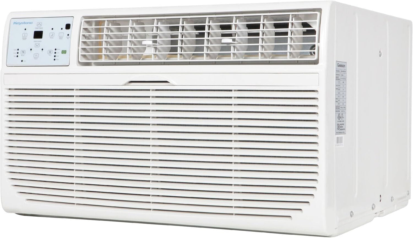 Keystone 8,000 BTU Wall Mounted Air Conditioner with Supplemental Heat and Dehumidifier Function, 115V, Wall AC for Small-Medium Sized Rooms up to 350 Sq.Ft. with Remote, Quiet, High Efficiency AC