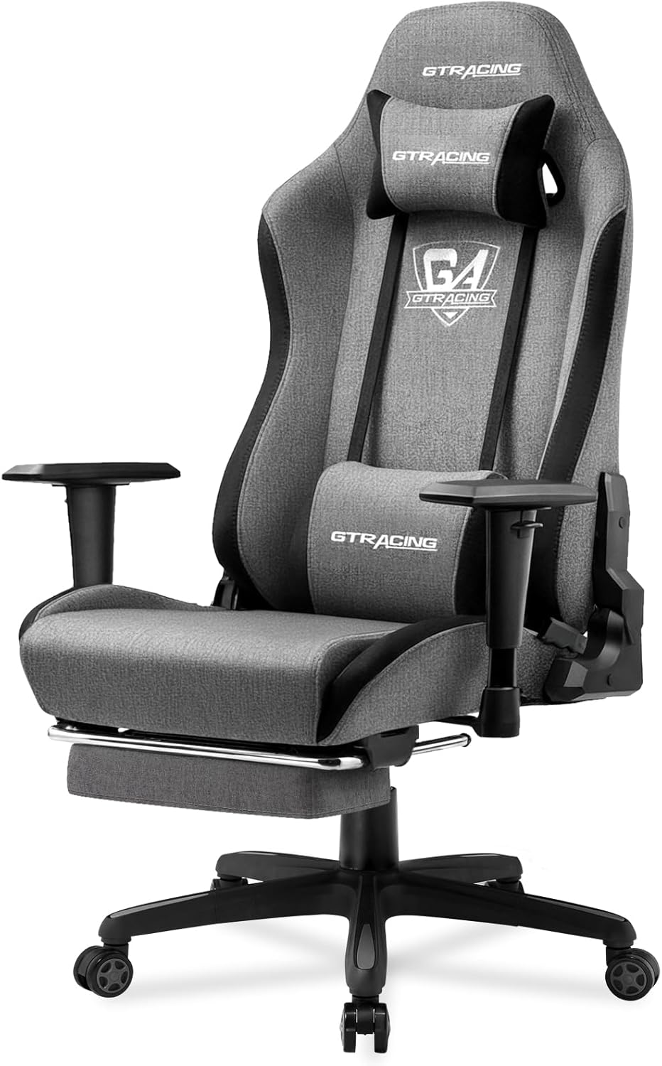 GTRACING Gaming Chair with Footrest, Ergonomic Office Chair with Breathable Fabric, 3D Armrests, 170° Recline Computer Game Chair, Adjustable Height & Swivel, Supports 350 lbs, Dark Grey