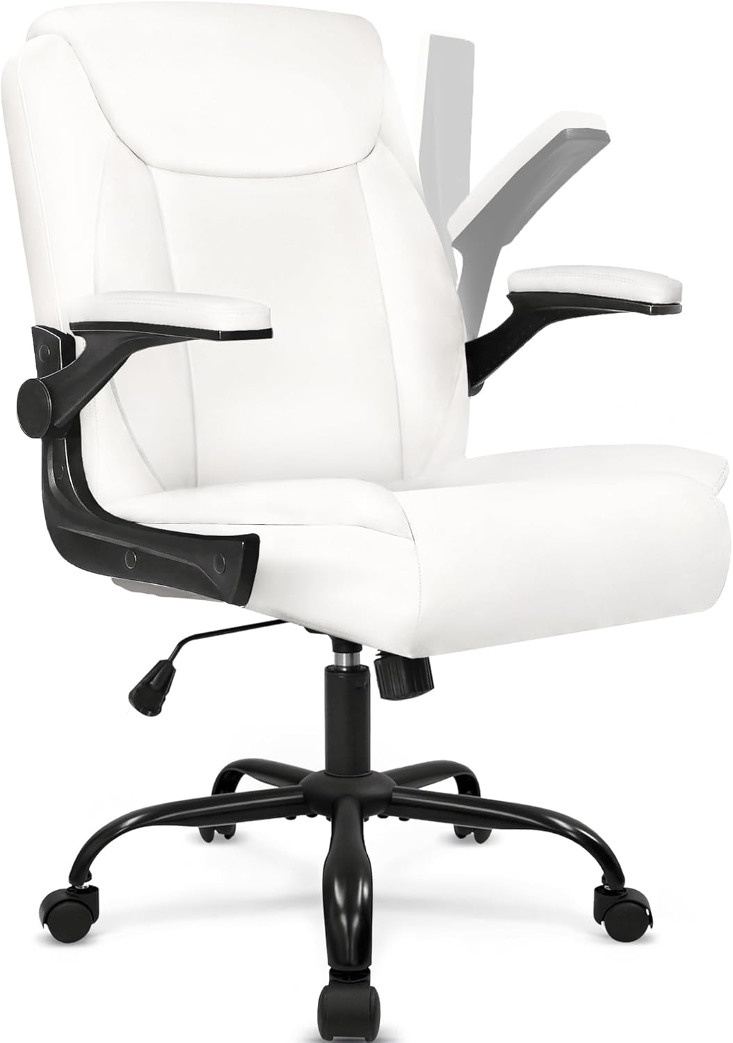 NEO CHAIR Office Desk Computer Chair Ergonomic Executive Mid-Back Leather Gaming Chair with Adjustable Flip-Up Armrests Wheels Swivel for Home Study Task (Jet Black)