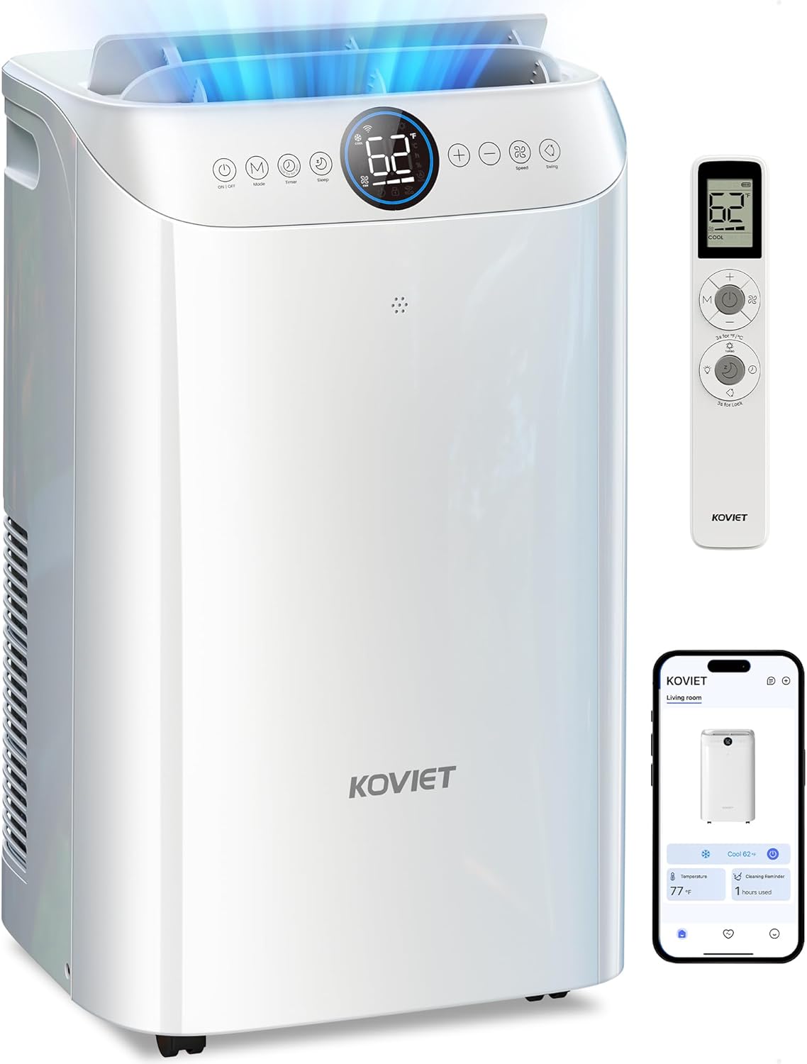 12000 BTU Portable Air Conditioners, 6-IN-1 Wi-Fi Smart AC Unit with APP & Voice & Remote Control, Auto-Evaporation, Quiet Cooling, 24H Timer, Dehumidifier, Fan, Window Kit Included, White