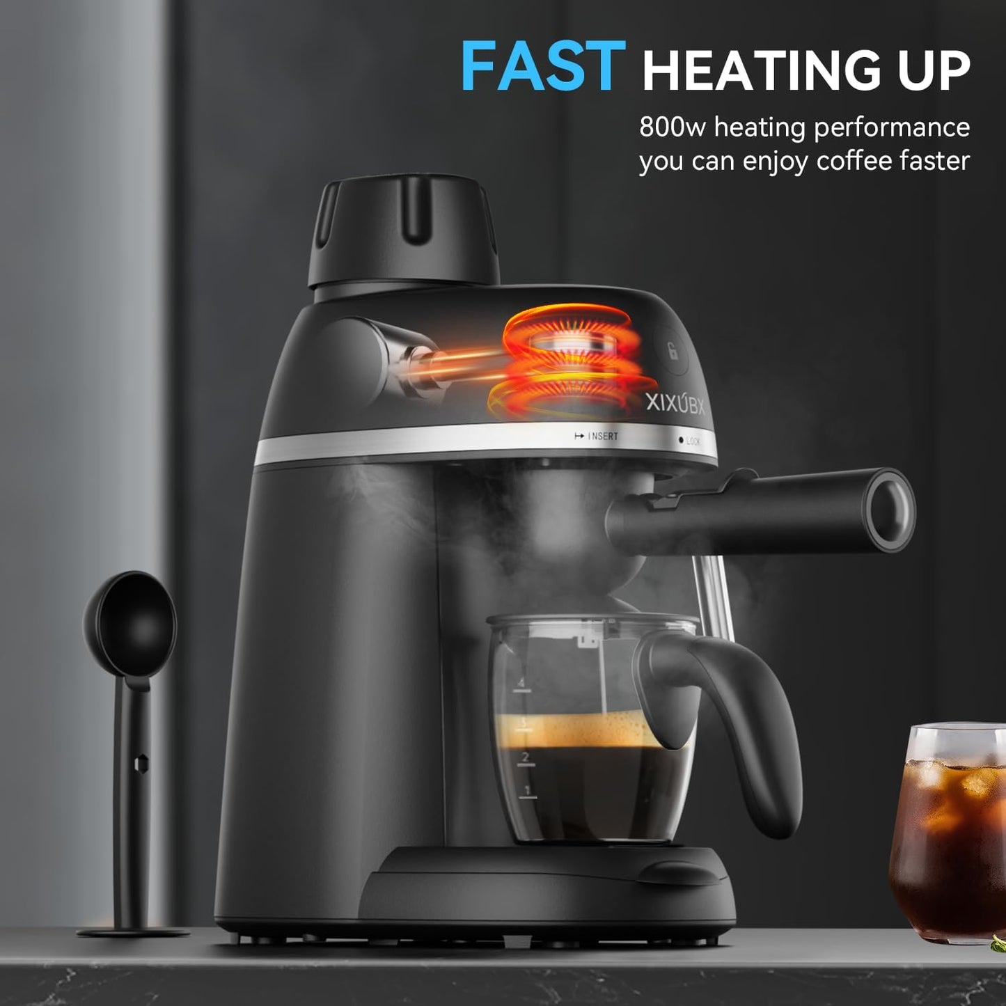 Coffee Machine, 3.5 Bar Espresso & Cappuccino Machine with Steam Wand, Compact Design Coffee Maker for Latte, Safety Lock & Tritan Cups, 800w, Black