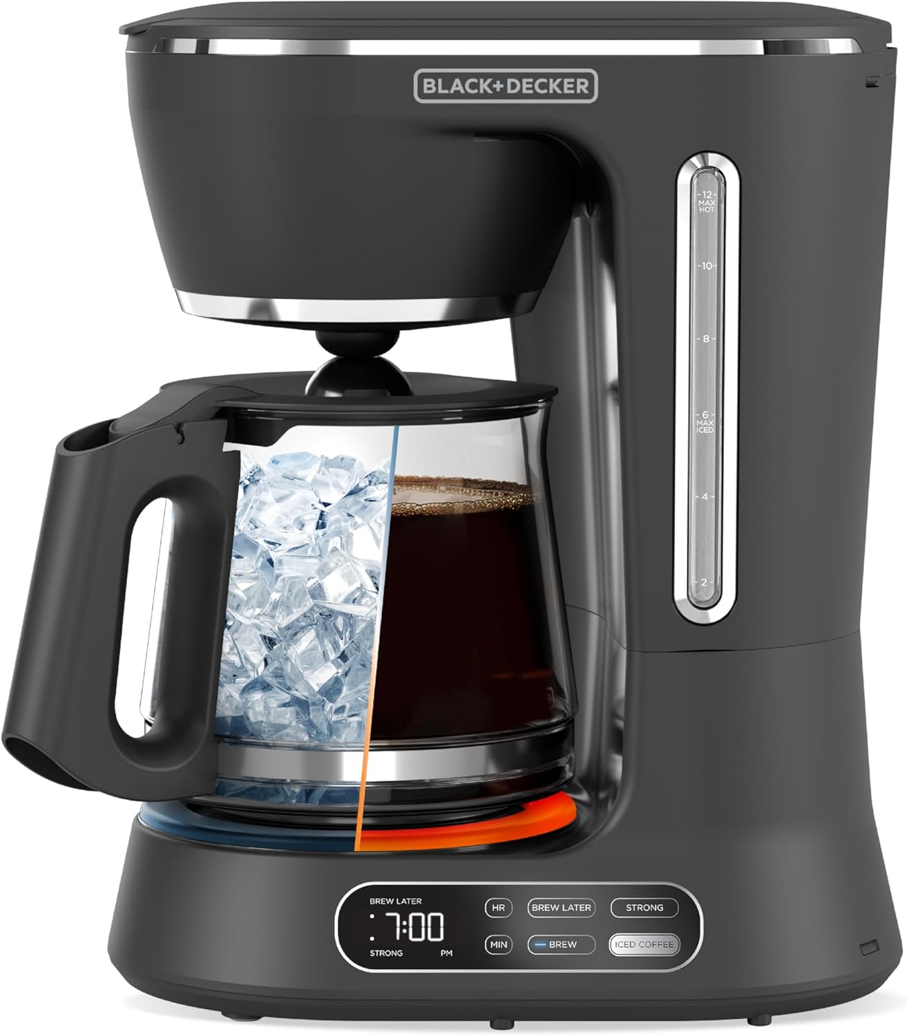 BLACK+DECKER 12-Cup Digital Coffee Maker, Programmable, Washable Basket Filter, Sneak-A-Cup, Auto Brew, Water Window, Keep Hot Plate, Black