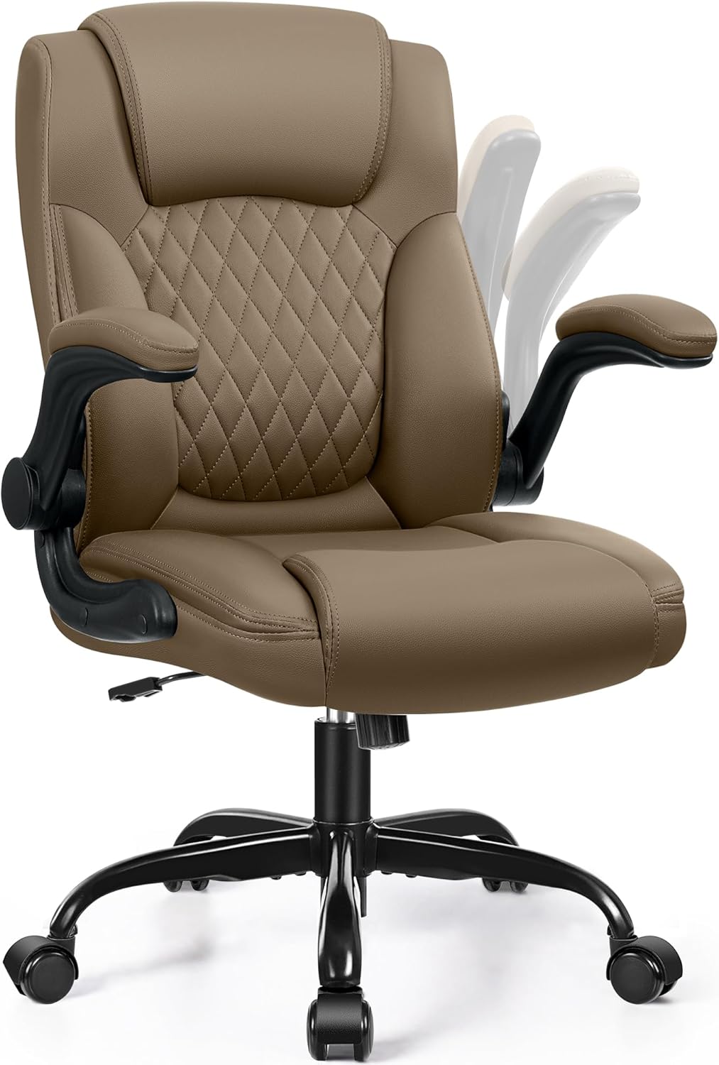 Leather Office Chair, PU Home Computer Desk Chairs with Ergonomic Back Support, 360°Swivel Free，Small Gmaing Chair with Wheels and Adjustable Armrests, for Short People Use, Black