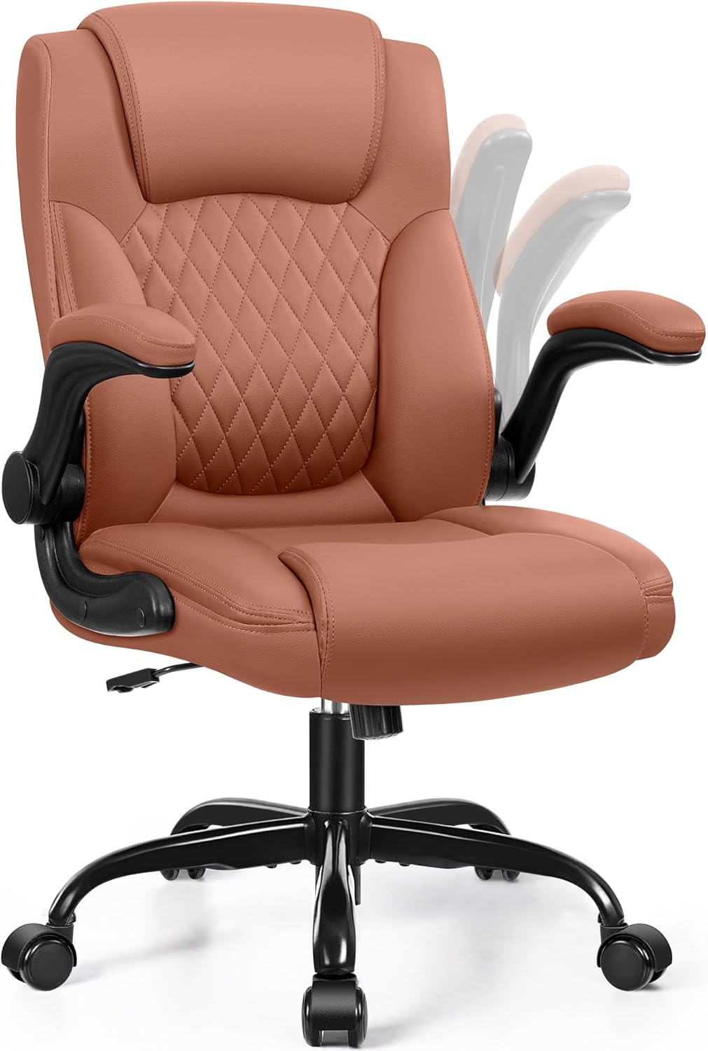 Leather Office Chair, PU Home Computer Desk Chairs with Ergonomic Back Support, 360°Swivel Free，Small Gmaing Chair with Wheels and Adjustable Armrests, for Short People Use, Black