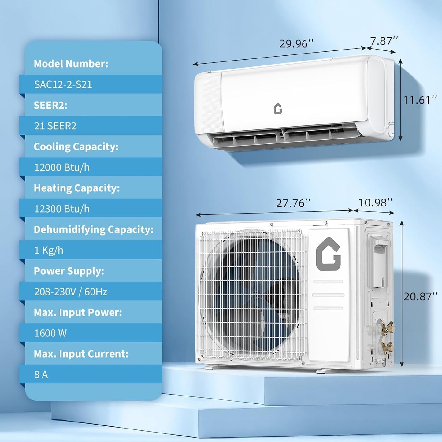 12,000 BTU Mini Split AC/Heating System for Room Up to 750 Sq.Ft, 22 SEER2 Inverter Energy Efficient Ductless Air Conditioner, Heat Pump, Installation Kits