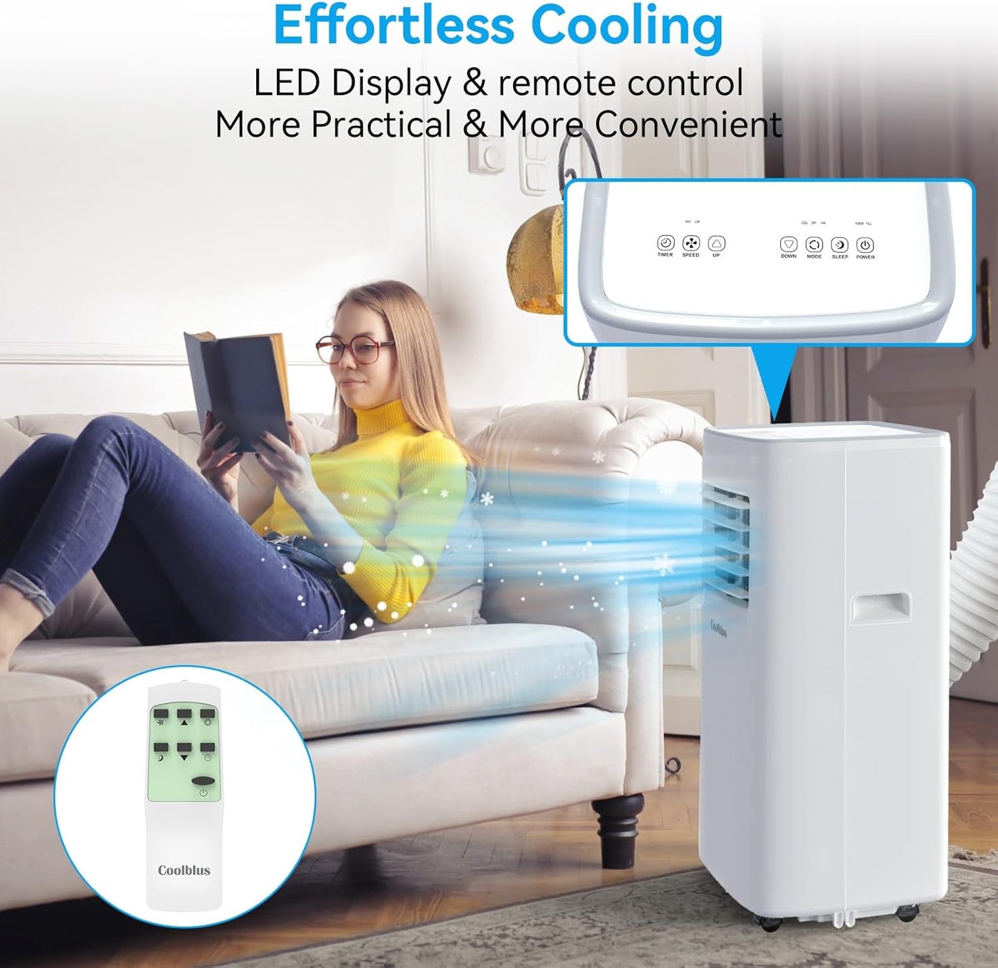 8500 BTU Portable Air Conditioners Cool Up to 360 Sq.Ft,3 IN 1 portable ac unit with Remote Control/LED Display/24Hrs Timer/Window Installation Kit & Screwdriver,White