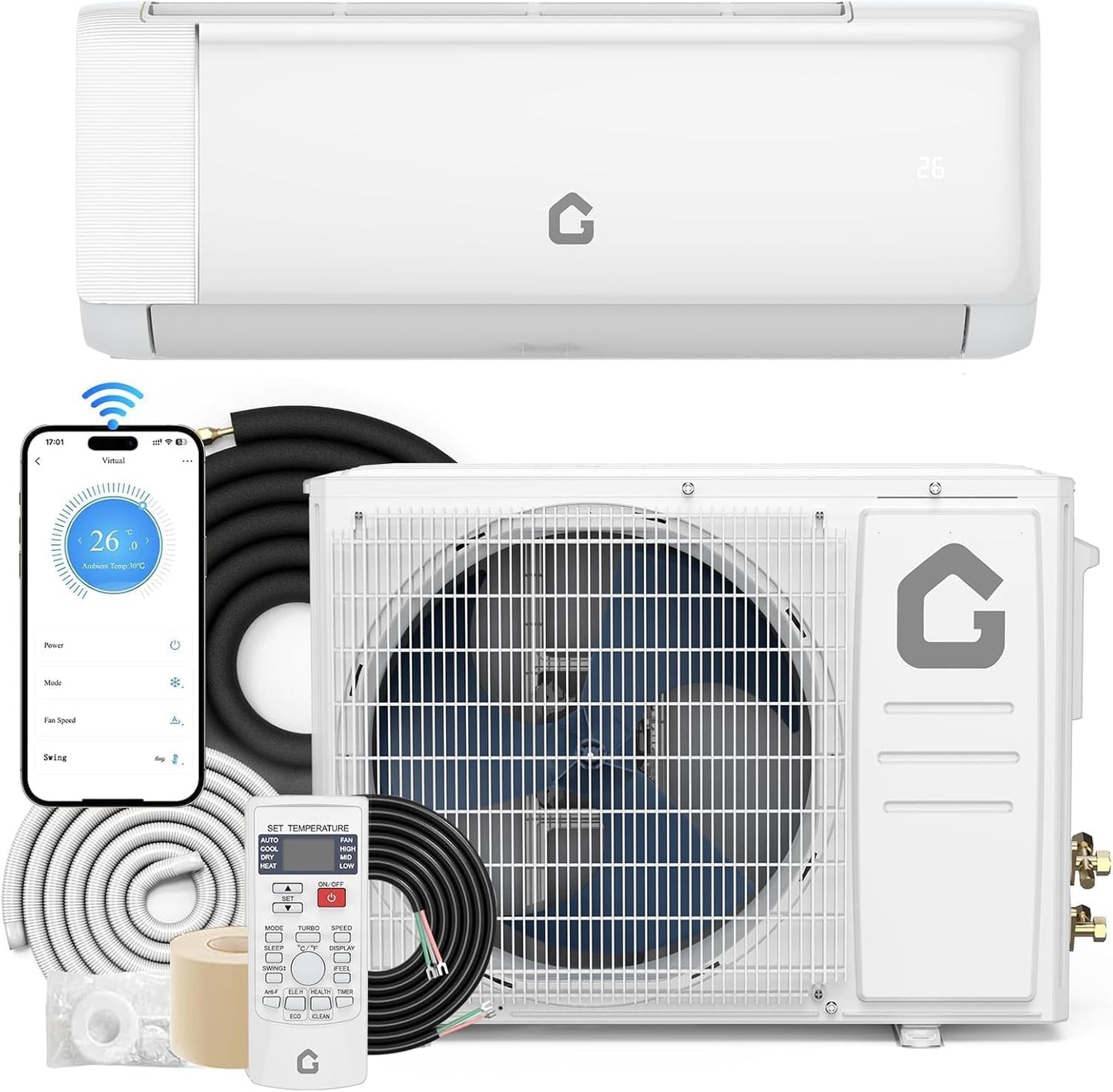 12,000 BTU Mini Split AC/Heating System for Room Up to 750 Sq.Ft, 22 SEER2 Inverter Energy Efficient Ductless Air Conditioner, Heat Pump, Installation Kits