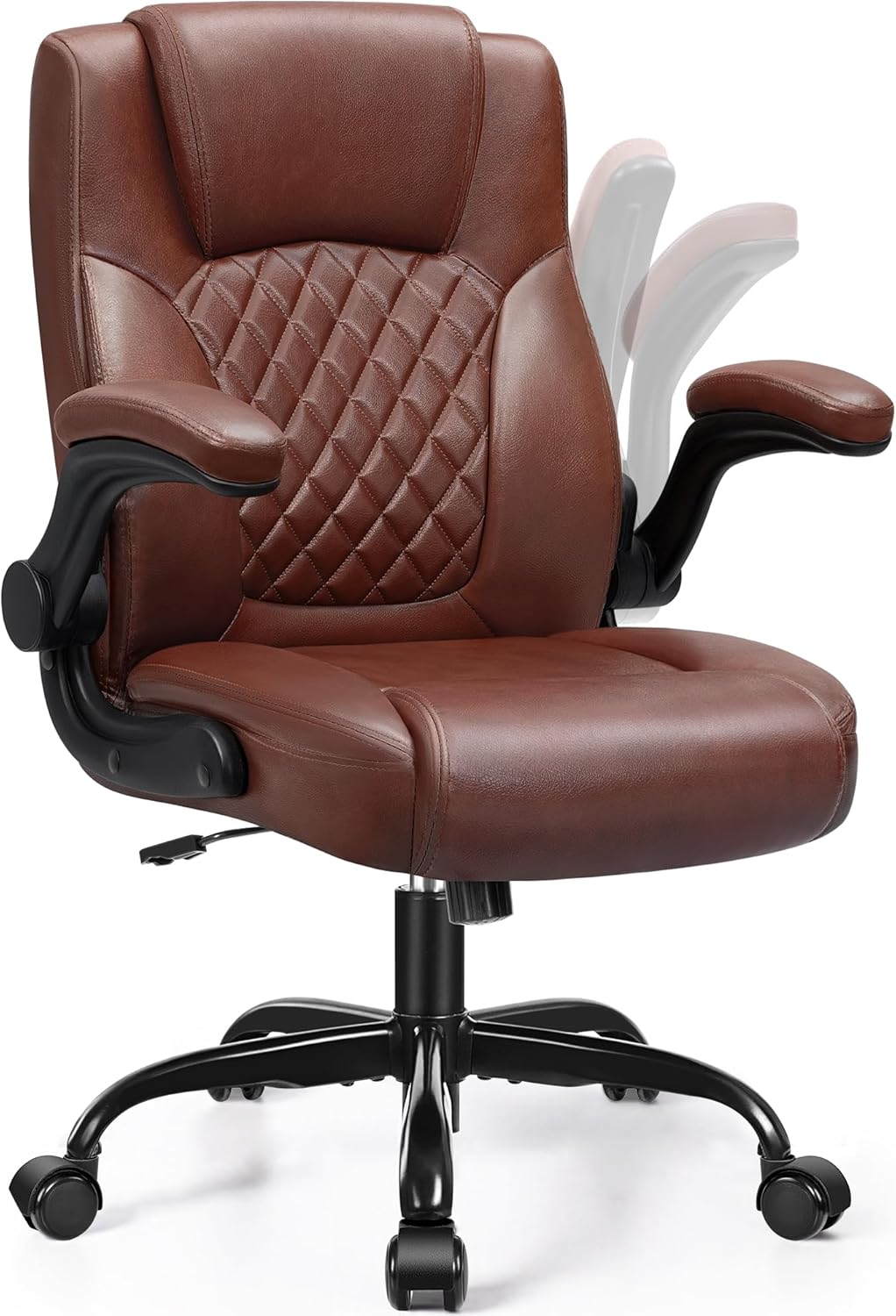 Leather Office Chair, PU Home Computer Desk Chairs with Ergonomic Back Support, 360°Swivel Free，Small Gmaing Chair with Wheels and Adjustable Armrests, for Short People Use, Black