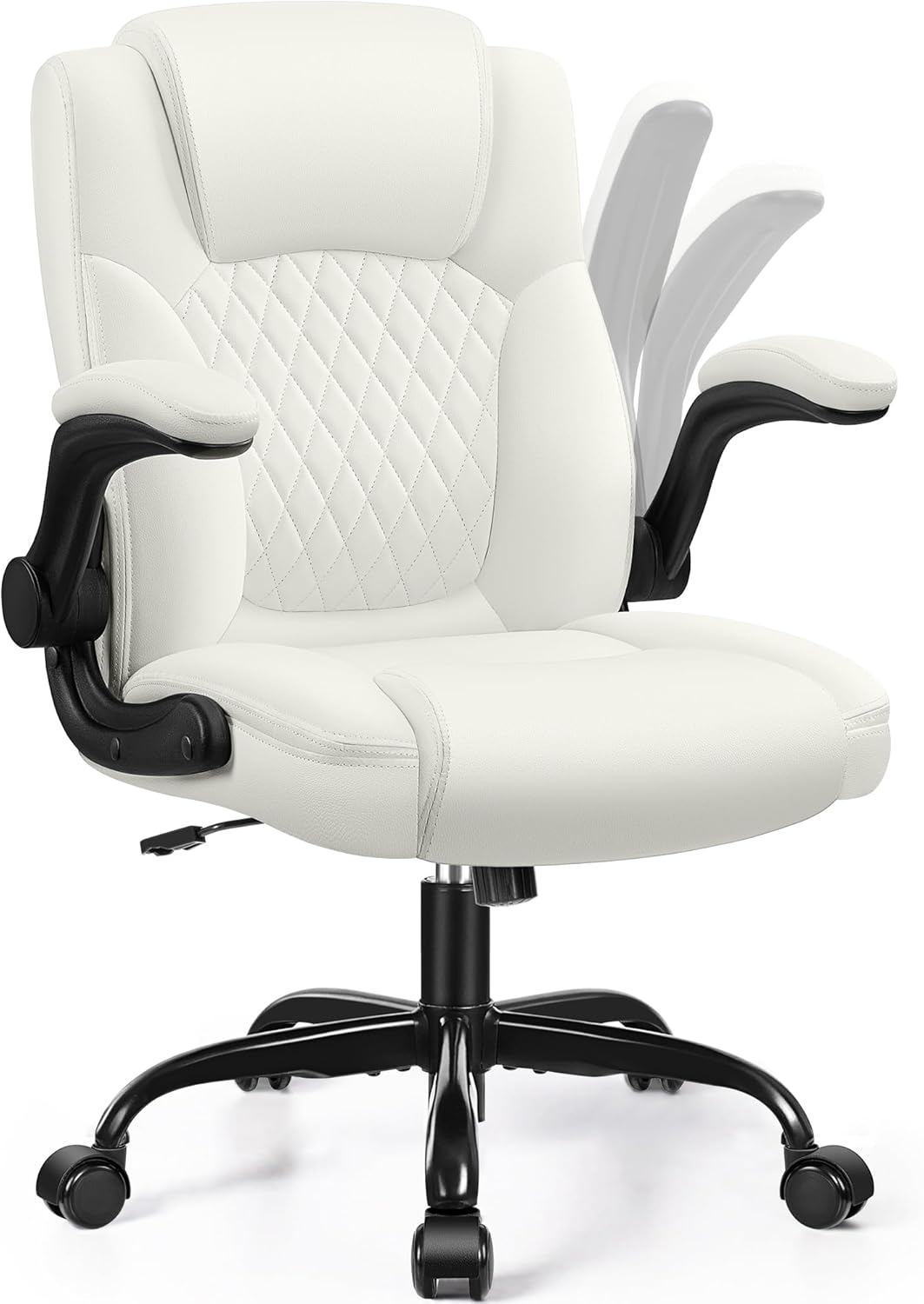 Leather Office Chair, PU Home Computer Desk Chairs with Ergonomic Back Support, 360°Swivel Free，Small Gmaing Chair with Wheels and Adjustable Armrests, for Short People Use, Black