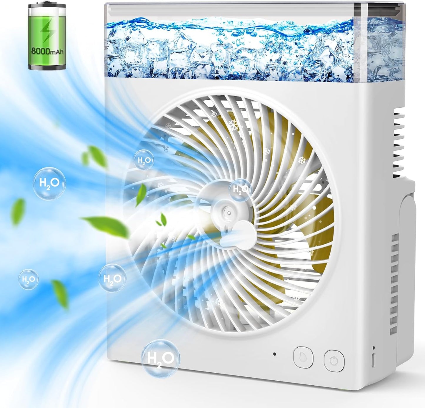 Misting Fan Portable, 8000mAh 8-Inch Rechargeable Battery Operated Fan with 600mL Water Tank, Cooling Desk Misting Fans for Outside, Perfect Quite Mist Water Spray Fans for Home Office Camping Patio