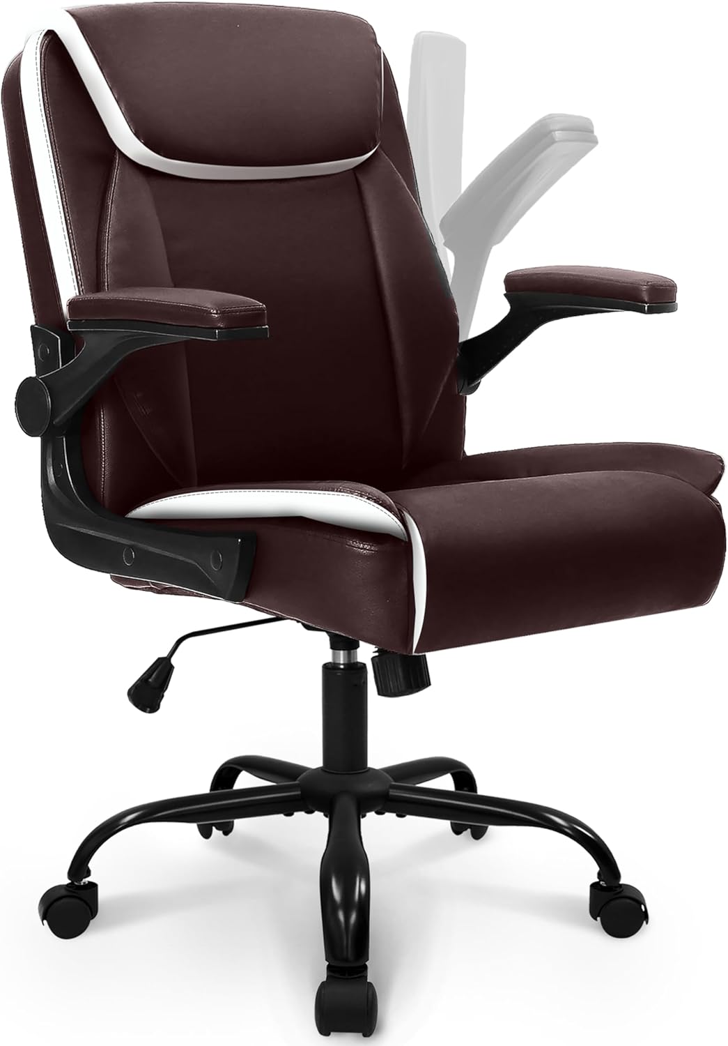 NEO CHAIR Office Desk Computer Chair Ergonomic Executive Mid-Back Leather Gaming Chair with Adjustable Flip-Up Armrests Wheels Swivel for Home Study Task (Jet Black)