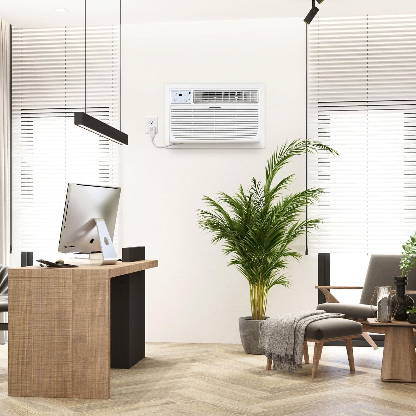 Keystone 8,000 BTU Wall Mounted Air Conditioner with Supplemental Heat and Dehumidifier Function, 115V, Wall AC for Small-Medium Sized Rooms up to 350 Sq.Ft. with Remote, Quiet, High Efficiency AC