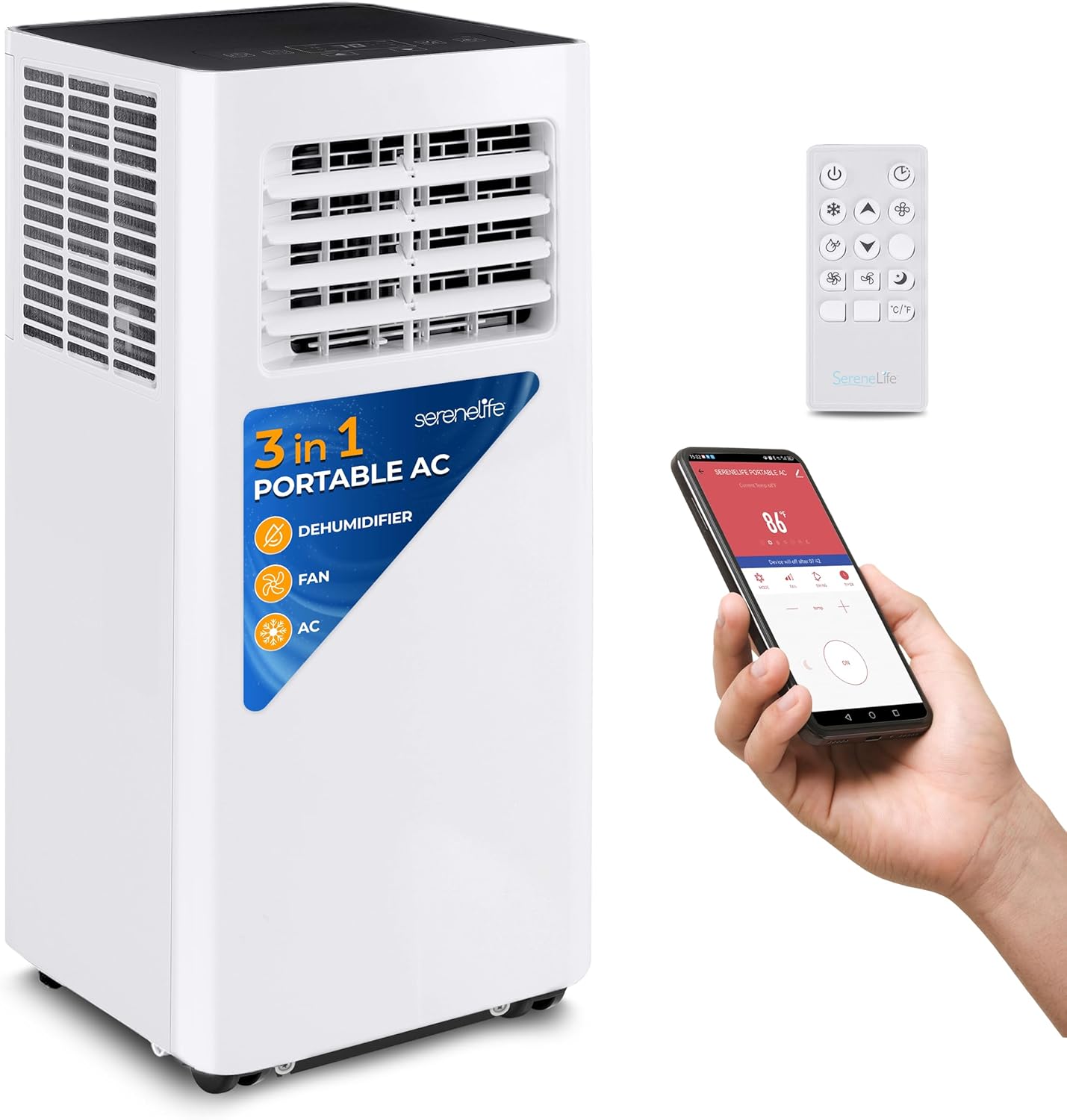 3-in-1 Portable Air Conditioner with Built-in Dehumidifier Function,Fan Mode, Remote Control, Complete Window Mount Exhaust Kit
