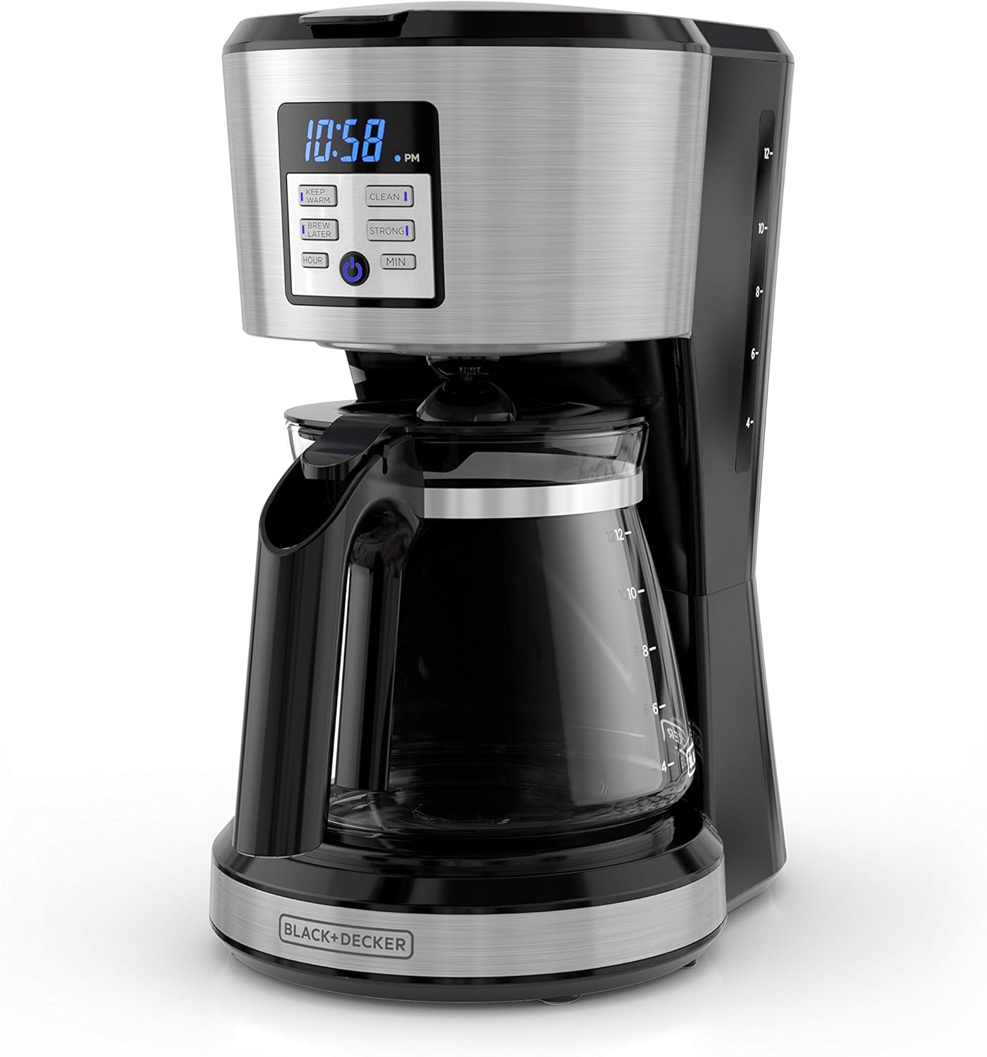 BLACK+DECKER 12-Cup Coffee Maker with Easy On/Off Switch, Easy Pour, Non-Drip Carafe with Removable Filter Basket, Vortex Technology, Black