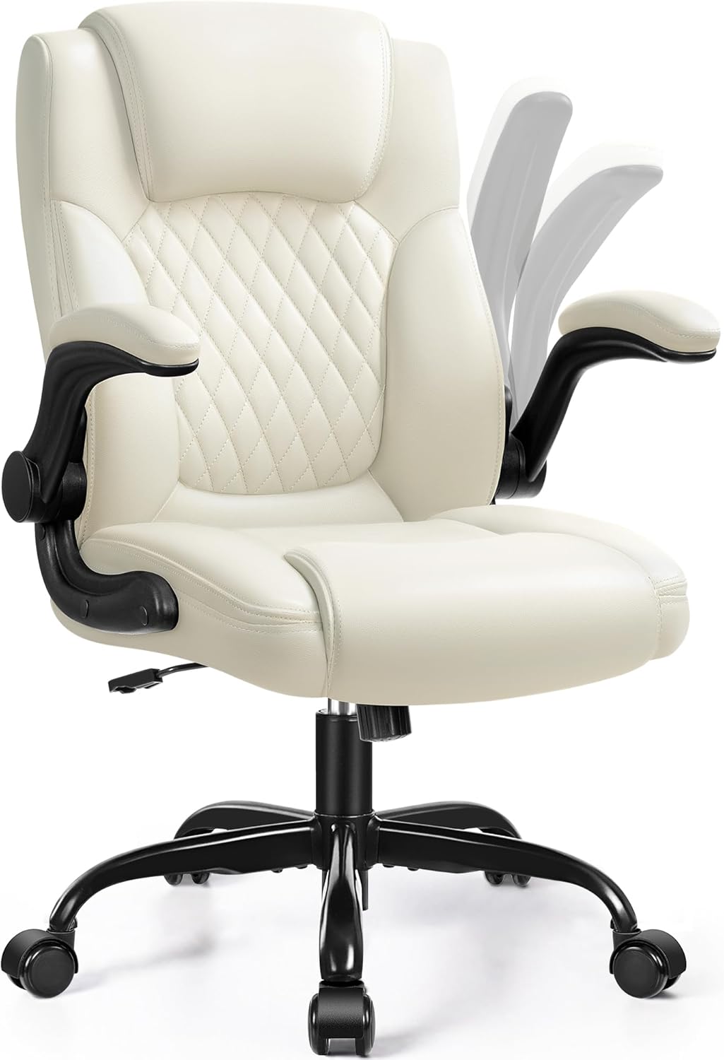 Leather Office Chair, PU Home Computer Desk Chairs with Ergonomic Back Support, 360°Swivel Free，Small Gmaing Chair with Wheels and Adjustable Armrests, for Short People Use, Black