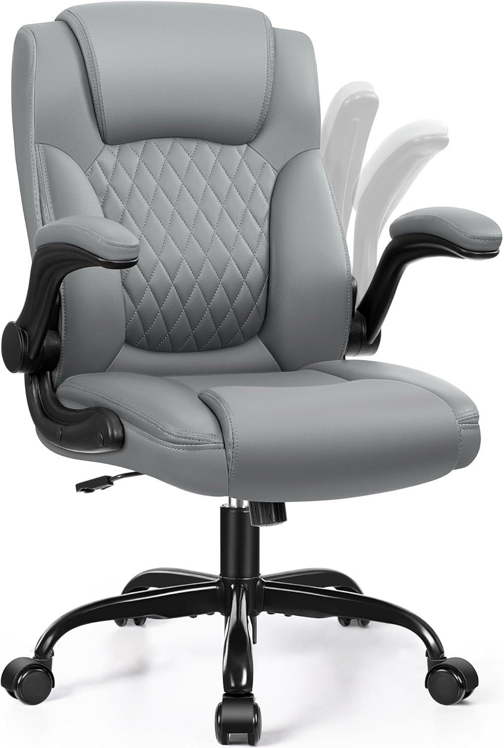 Leather Office Chair, PU Home Computer Desk Chairs with Ergonomic Back Support, 360°Swivel Free，Small Gmaing Chair with Wheels and Adjustable Armrests, for Short People Use, Black