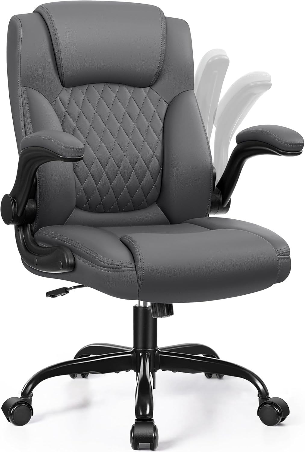 Leather Office Chair, PU Home Computer Desk Chairs with Ergonomic Back Support, 360°Swivel Free，Small Gmaing Chair with Wheels and Adjustable Armrests, for Short People Use, Black