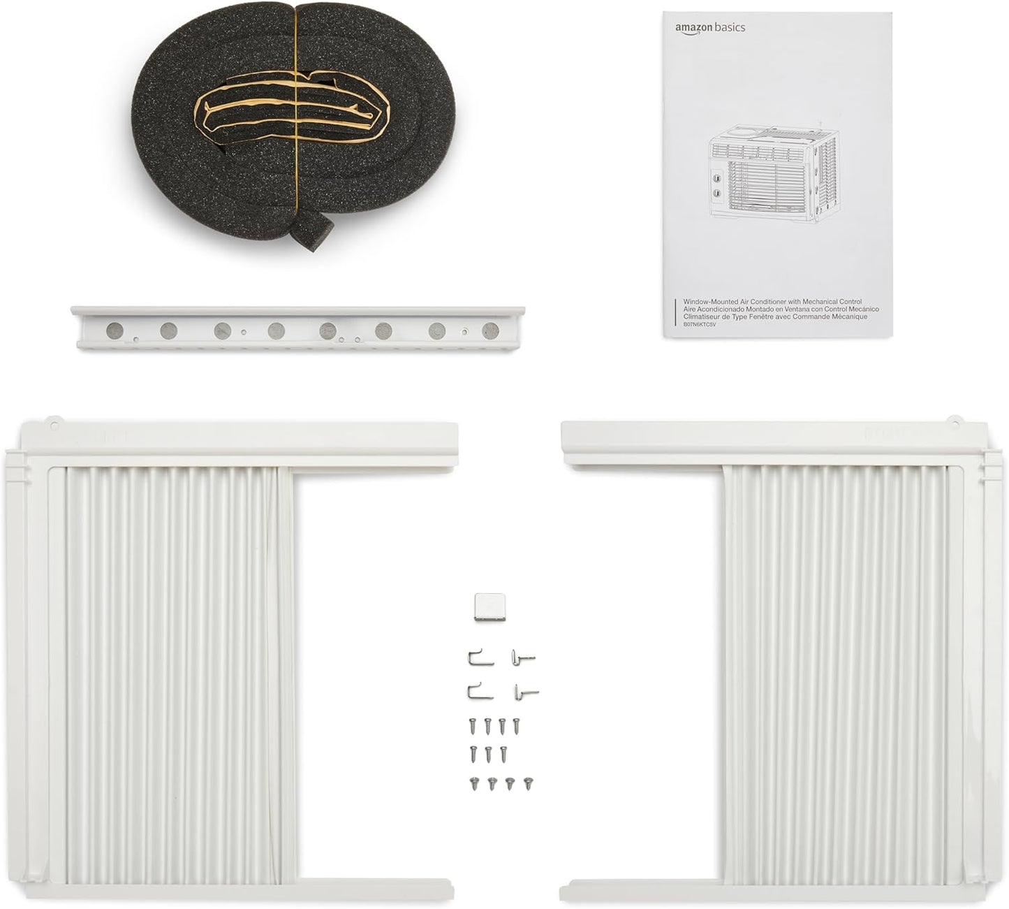 Amazon Basics 5000-BTU Small Window Air Conditioner, Up to 150 Sqf, Window AC Units with Cool and Fan Functions, Washable Filter, Adjustable Window Kit, Intuitive Mechanical Controls, White