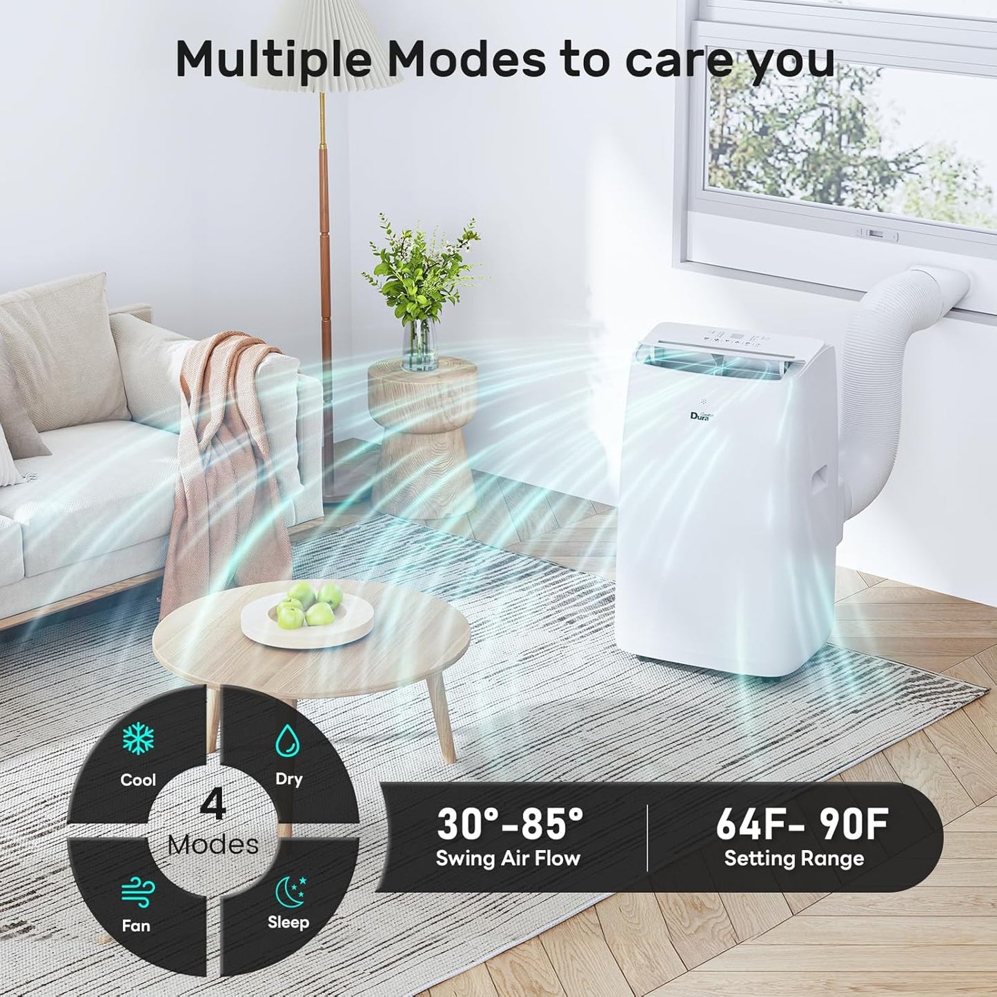 DuraComfort Portable Air Conditioners,12,000 BTU/8000 BTU (SACC) Dual Motors AC With APP for Quite,Cooling Up to 350 Sq.Ft,with Dehumidifier, Fan, Window Kit for Easy Installation,White