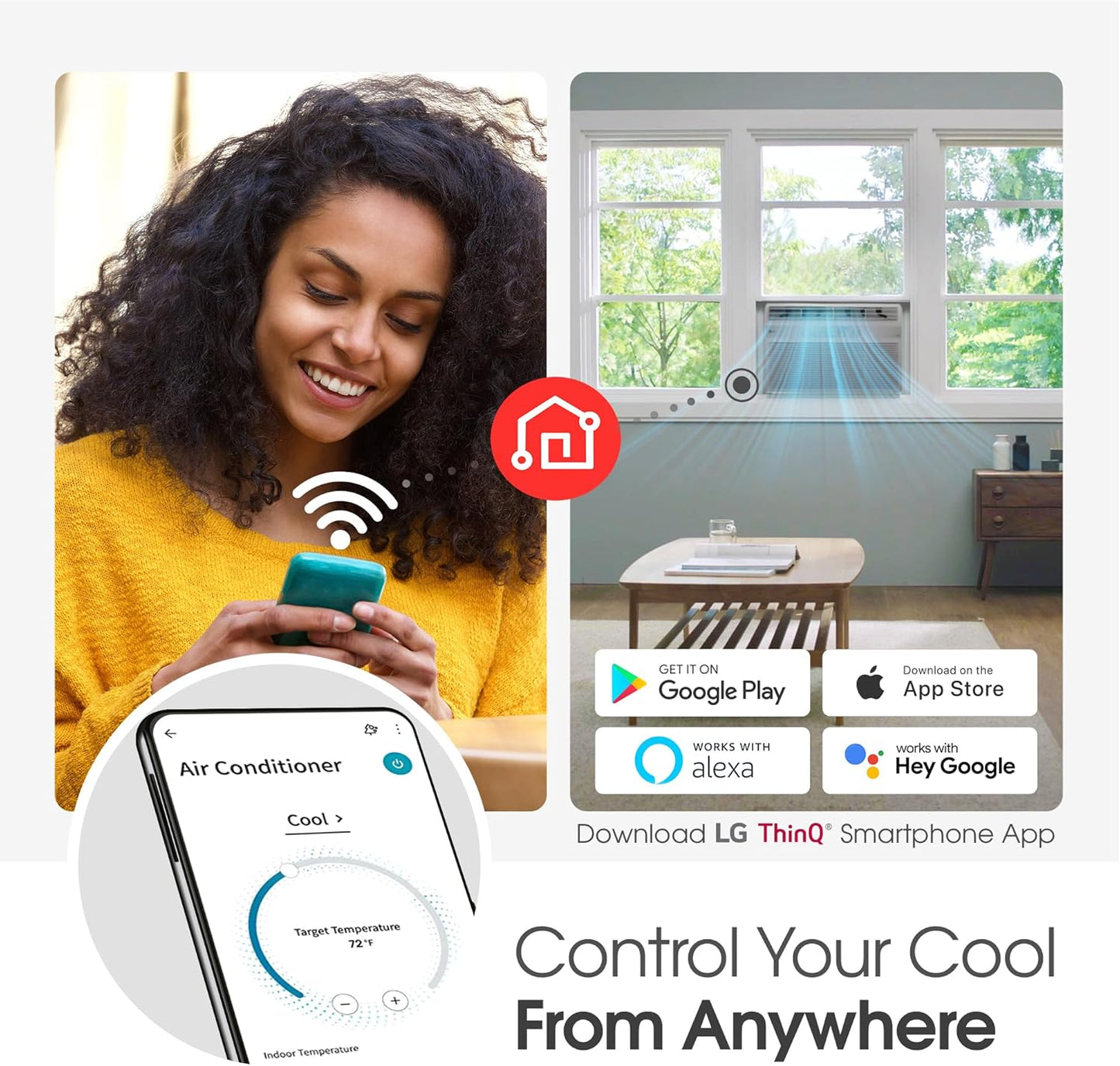 LG LW6024RSMX Window Air Conditioner, Wi-Fi Enabled w/Remote, for Small Room (260 Sq.Ft.), Quiet Operation, 115V, 6,000 BTU, White