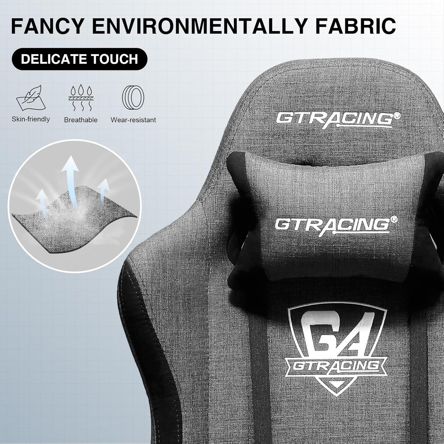 GTRACING Gaming Chair with Footrest, Ergonomic Office Chair with Breathable Fabric, 3D Armrests, 170° Recline Computer Game Chair, Adjustable Height & Swivel, Supports 350 lbs, Dark Grey